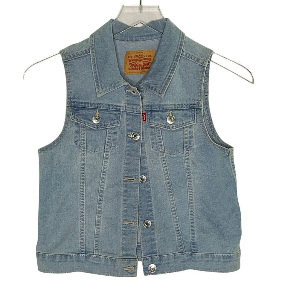 Levis Kids Denim Trucker Vest M 10/12 Sleeveless Blue Western Rodeo Retro